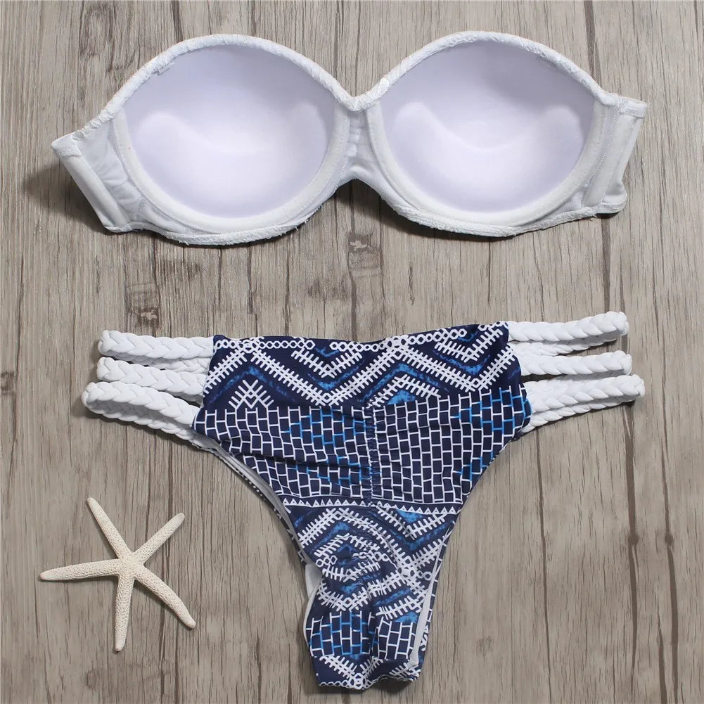 Solid Bikini Patchwork Swimsuit Women Lace Scallop Edge