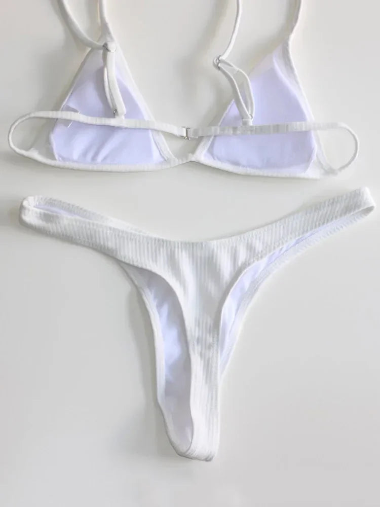 Tanga Bikinis Ribbed Sexy High Cut