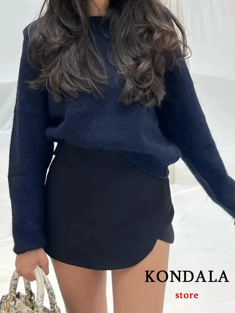 KONDALA Women Fashion Casual Mini Asymmetrical Skirts Shorts High Waist Back Pockets Wide Leg Skirts Zipper Female Shorts