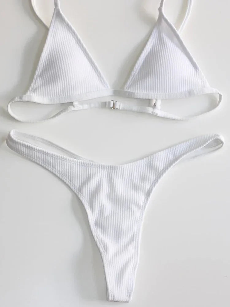 Tanga Bikinis Ribbed Sexy High Cut