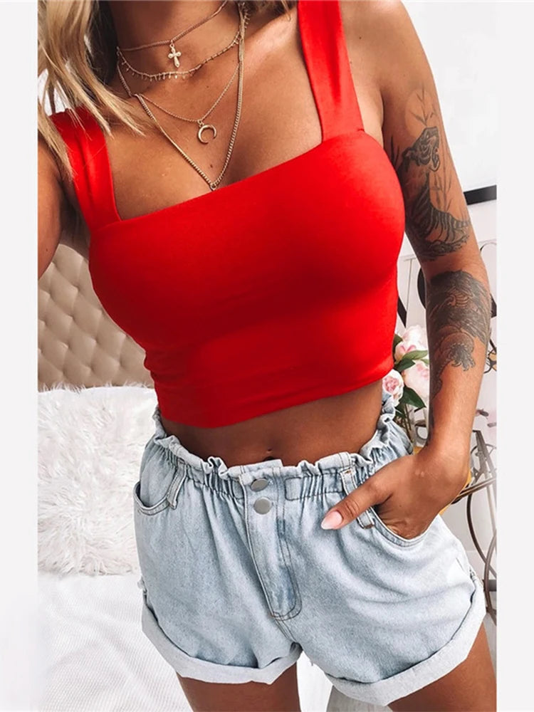 Square Neck Sleeveless Summer Crop Top