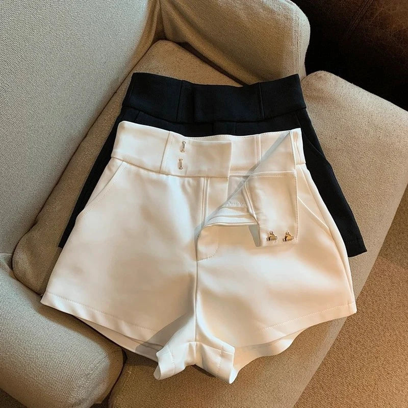 Black Shorts Women Elegant High Waist