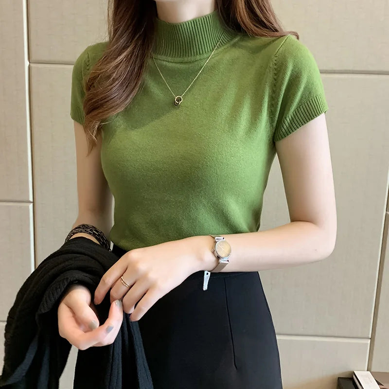 Women Knitted T-Shirts Short Sleeve