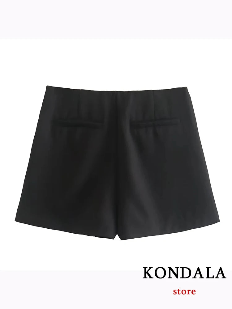 KONDALA Women Fashion Casual Mini Asymmetrical Skirts Shorts High Waist Back Pockets Wide Leg Skirts Zipper Female Shorts