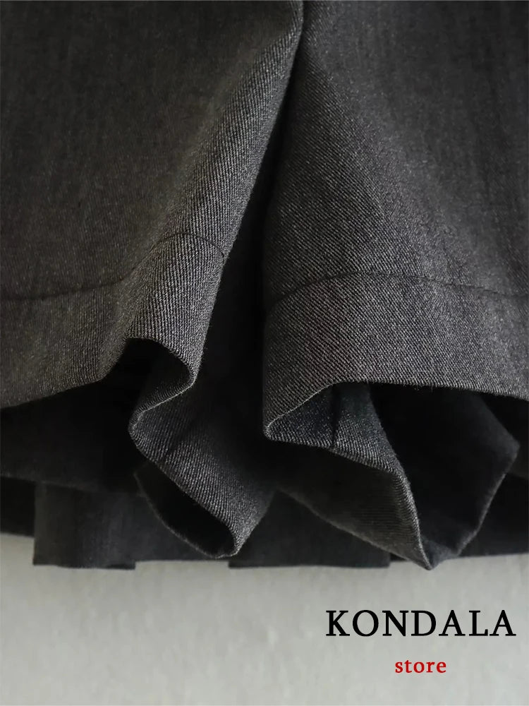 KONDALA Vintage Dark Grey Mini Skirts Women Ruffles Pleated Sexy Shorts Skirts Female Fashion 2023 Streetwear Mujer Faldas